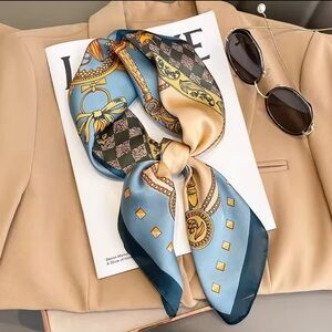 Luxurious Blue and Gold Patterned Scarf